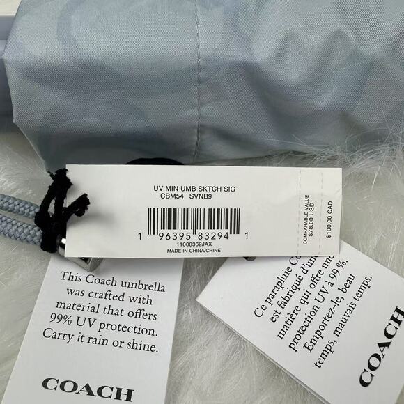 Coach Uv Protection Mini Umbrella In Sketch Signature Print Ice Blue CBM54 NWT - Picture 3 of 3
